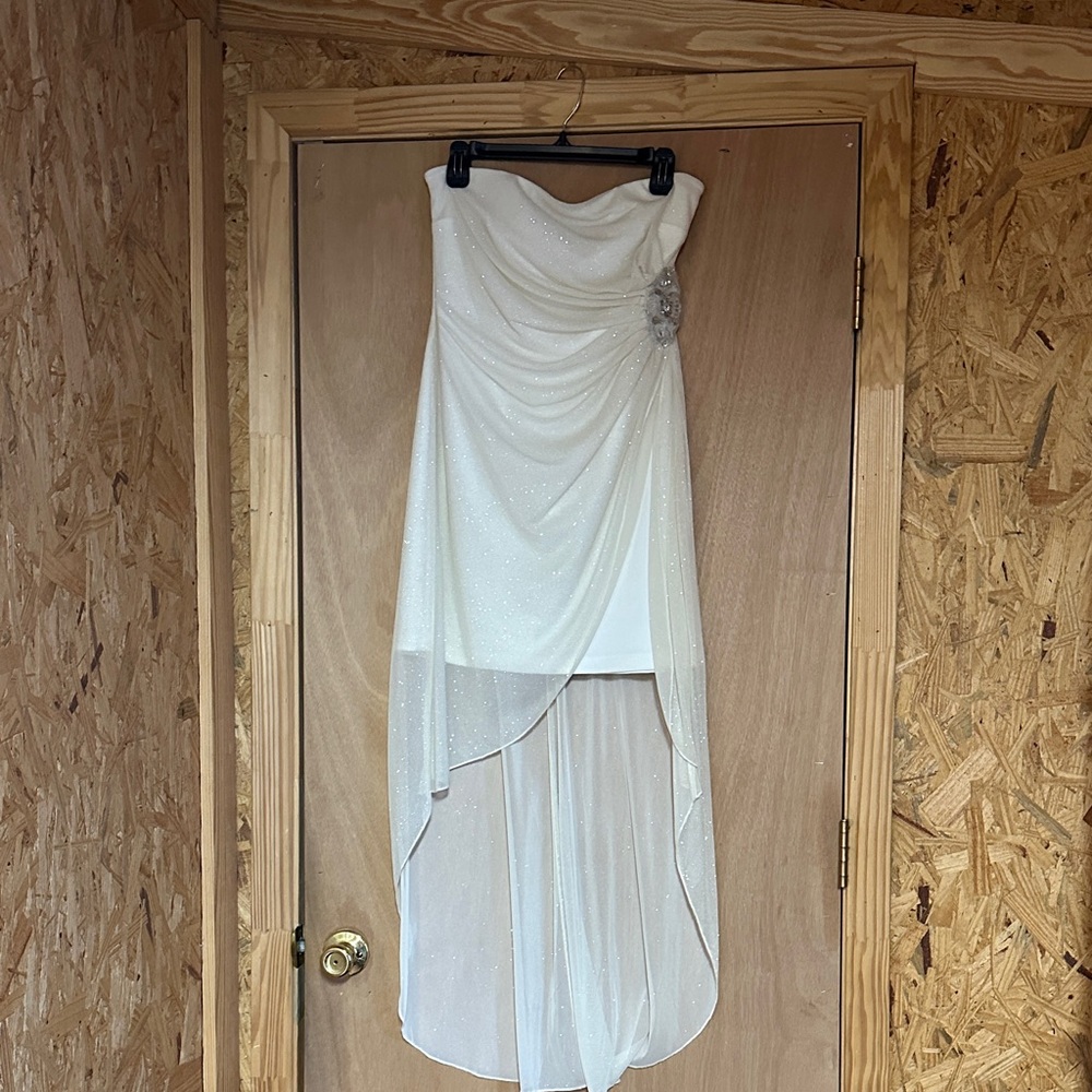 Teeze Me Sparkling White Strapless Mini Dress
